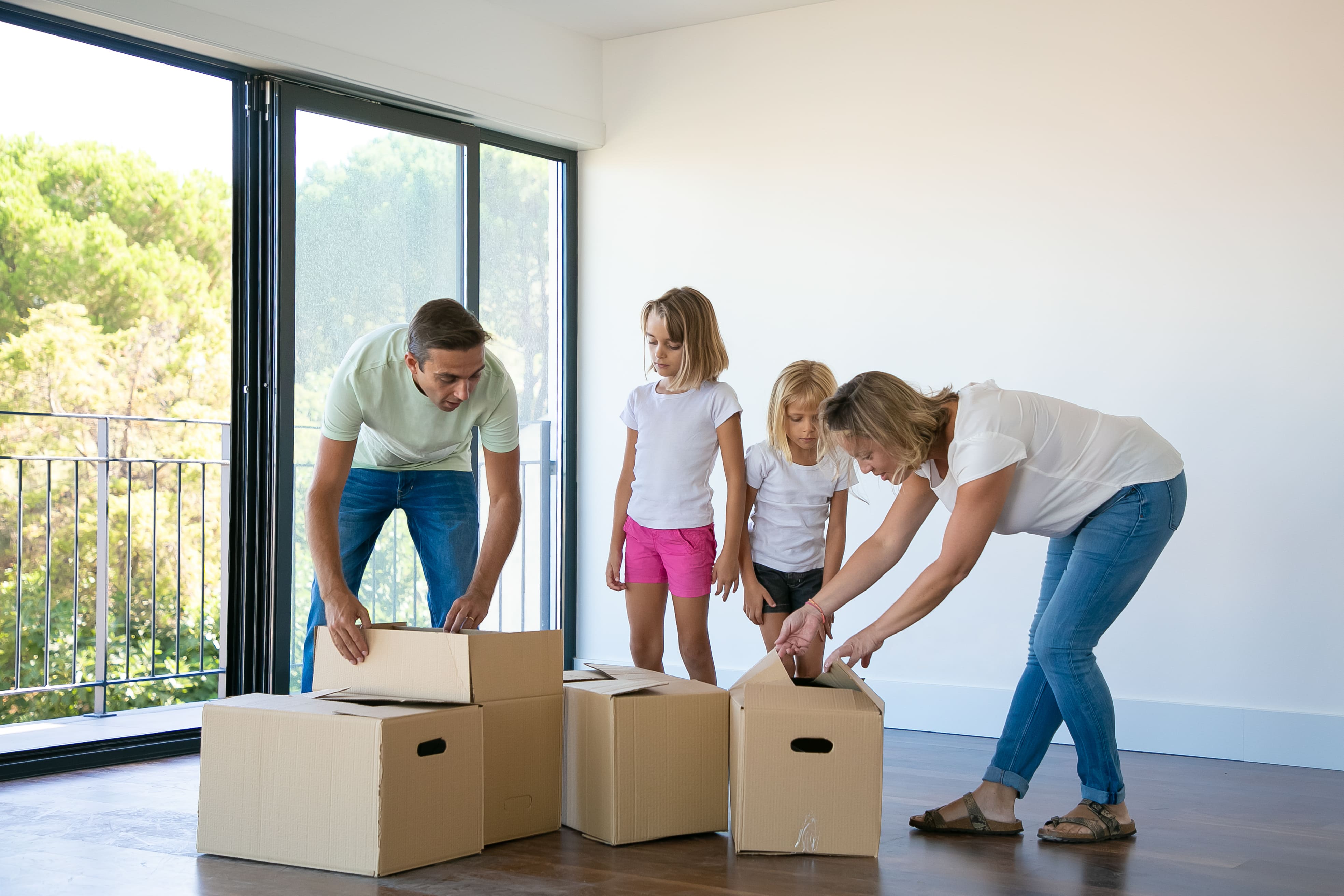 Volunteers moving boxes into safe temporary housing